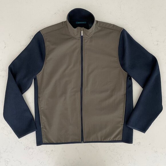 Perry Ellis Full Zip Two Color Fabric Design Jacket Olive Green + Navy Sz M - Picture 15 of 15